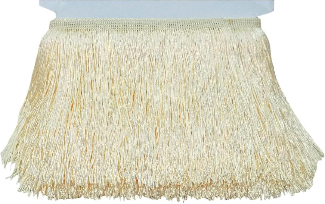 Lauthen.S 10 Yards of 6" Chainette Fringe Trim Tassel Sewing Trim for DIY Craft Latin Dress Lamp Shade Decoration Beige
