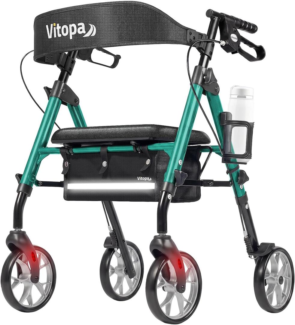 Walkers for Seniors with Seat W20A, 15 lbs Lightweight Rollator | Aluminum, 350 lbs Heavy-Duty, Smooth 8 Widened Wheels, Foldable, Dual Height Adjustment, Thickened Ergonomic Seat & Backrest