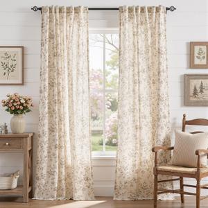 jinchan Amlie Linen Floral Curtains 96 inch Length Curtains for Living Room Bedroom Farmhouse Country Decor Drapes Light Filtering Window Treatment Back Tab Rod Pocket 2 Panels Taupe