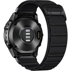 Bandletic Compatible with Fenix 6x pro Watch Band - 26mm Quick Fit Wide Nylon Stretchy Rugged Loop Sport Straps with G-Hook for Fenix 8 51mm/7X/5X Plus/3/3 HR/Tactix/Epix Pro2 51mm//Instinct 2X, Black, Black G-Hook / Black Black