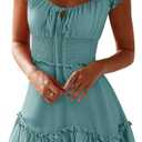 YOBECHO Womens Summer Ruffle Sleeve Sweetheart Neckline Printing Dress Mini Dresses, Size Small