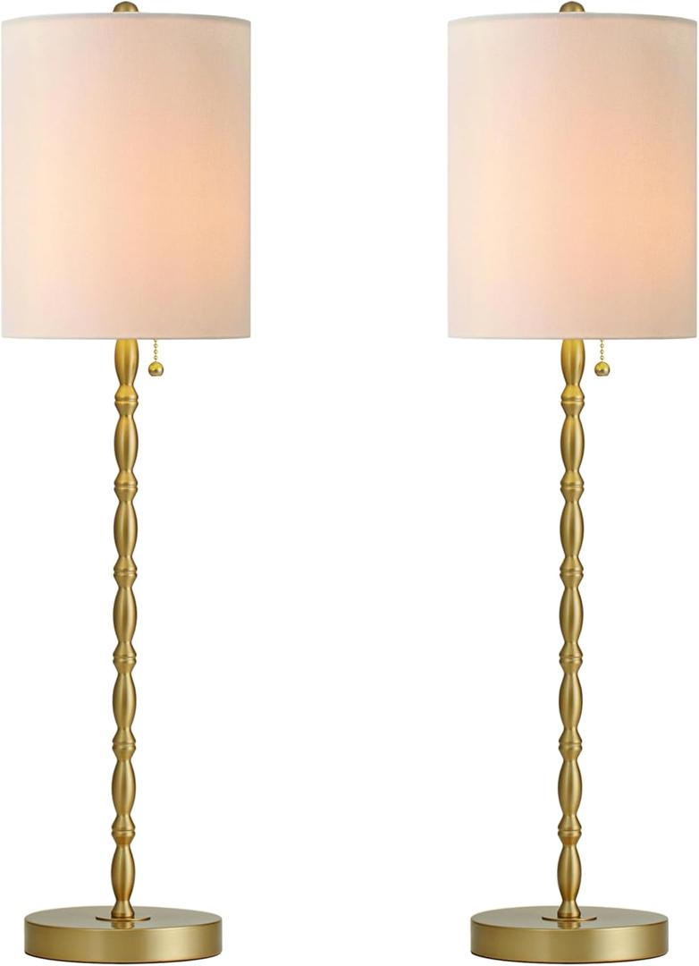 28.5" Brass Finish Buffet Lamps Set of 2, Elegant Table Lamps with Linen Shade for Dining, Living Room, Entryway,Sideboard