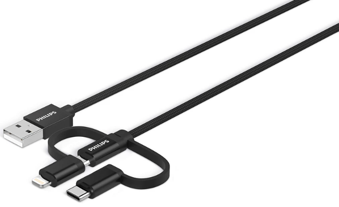 Philips 3 In 1 USB Charge Cable  USB-C and Lightning connectors into 1. You will only need this cable for all your mobile devices.
