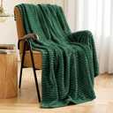 MIULEE Fleece Throw Blanket for Couch 300GSM Super Soft Lightweight Plush Striped, Dark Green Warm Cozy Breathable Ribbed Blanket for Bed/Sofa, Throw Size 50"x60"