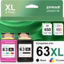 ZIPRINT 63XL Ink Cartridge Combo Pack Replacement for Hp Ink 63 63XL Ink Cartridges Black and Color Work with HP Officejet 3830 4650 5255 5258 Envy 4520 4512 DeskJet 3630 2130 1112 Printer, 2 Pack