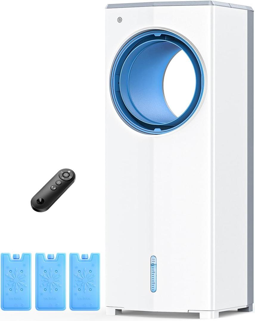 Windowless Air Conditioner, 32" Bladeless Evaporative Air Cooler with 4 Modes & 3 Speeds, 3L Tank for 24H Cooling, 25FT Remote, 8H Timer, Portable Swamp Cooler Air Conditioner No Window Needed