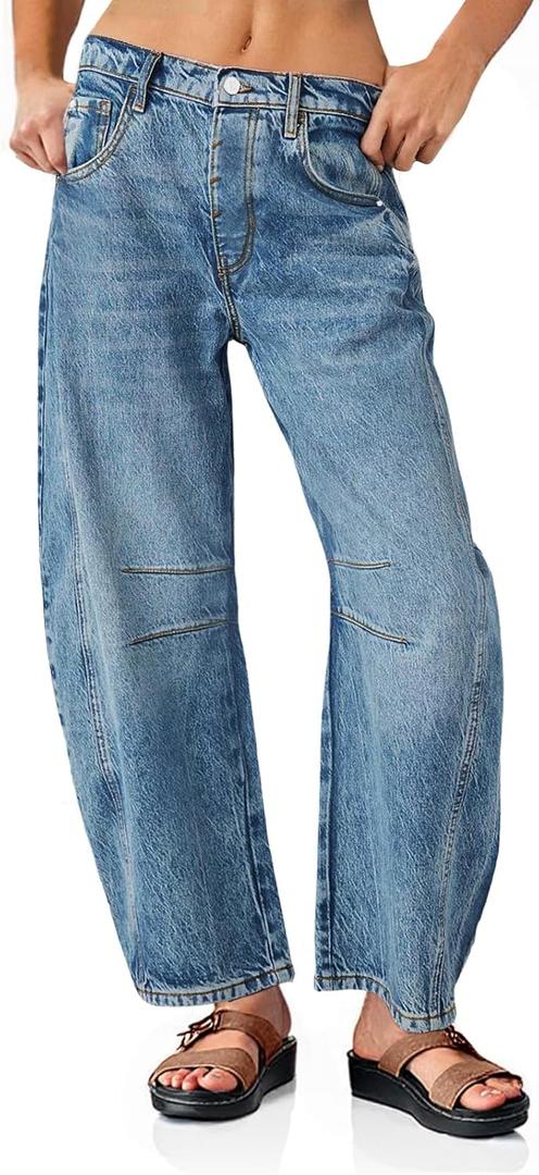 PLNOTME Women's Baggy Boyfriend Jeans Vintage Wide Leg Mid Rise Barrel Denim Ankle Pants Size 4
