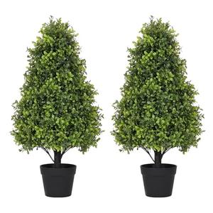 Azoco 30" Artificial Boxwood Faux Plants Outdoor, UV Resistant Topiary Trees Realistic Cone-Shaped Fake Bushes and Shrubs Potted Fake plants Set of 2 for Front Porch Patio Outside Planter Decor