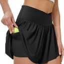 Women's Athletic Running Shorts with Pockets Crossover Butterfly Flowy Shorts Cute Summer Skorts (X-Large, Black)