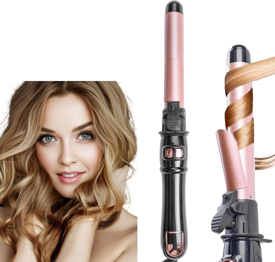 Automatic Curling Wand 28mm/1.1 inch Rotating Curling Iron with LED Display Fast Heating Wand for Short Long Hair Professional Hair Waver Styling Irons (Rose Gold)