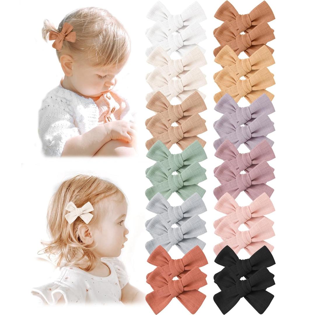 Niceye Baby Hair Clips - 24 Pcs Fully Lined Hair Bow Clips for Fine Hair Cotton Tiny Hair Barrettes for Infants, Toddlers, and Little Girls (Terracotta)