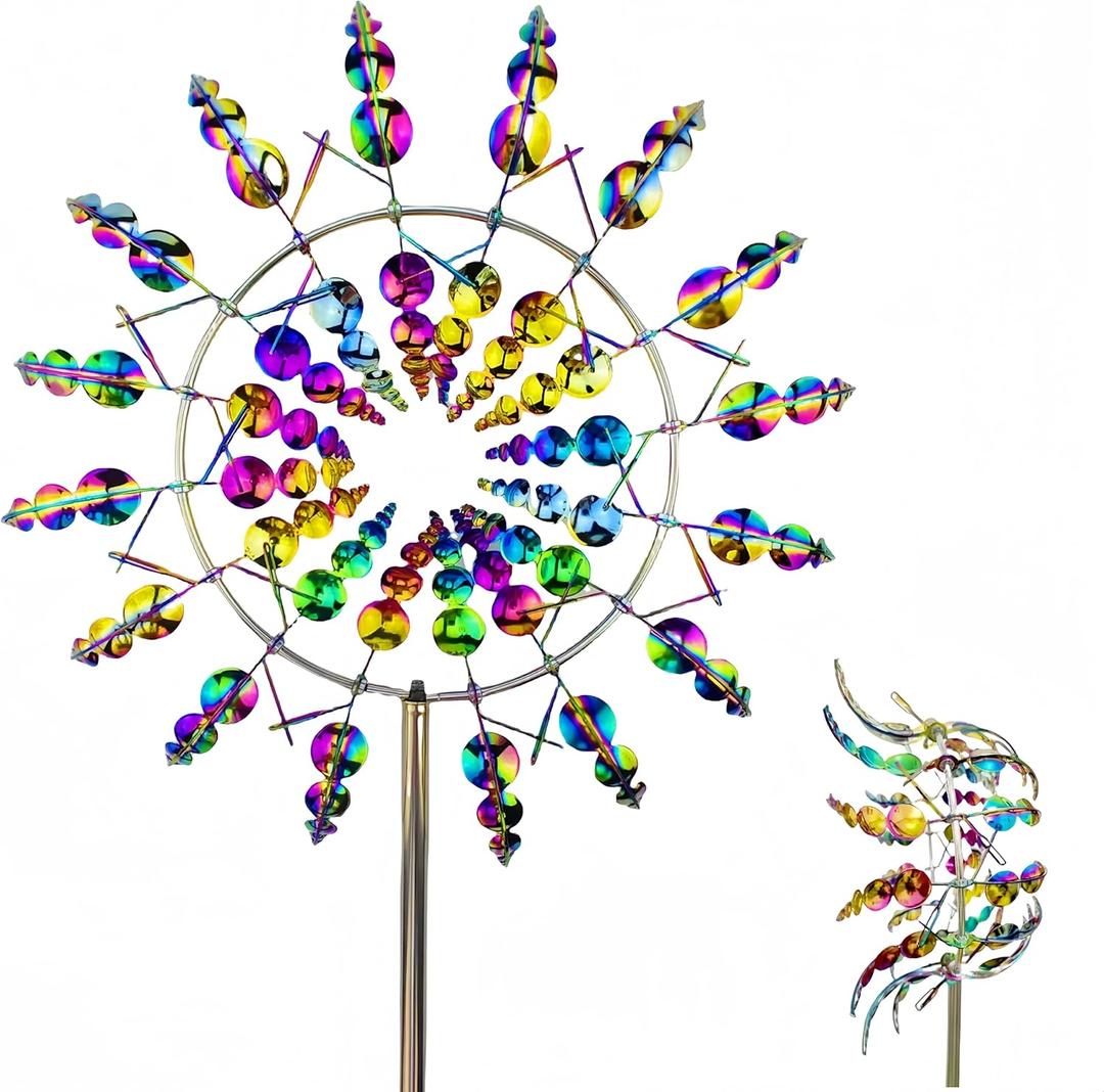 Shirem Magical Metal Windmill for Backyards, 3D Wind Sculptures & Spinners Outdoor, Kinetic Garden Sunflower Wind Spinners, 36 Inches, Colorful, Colourful