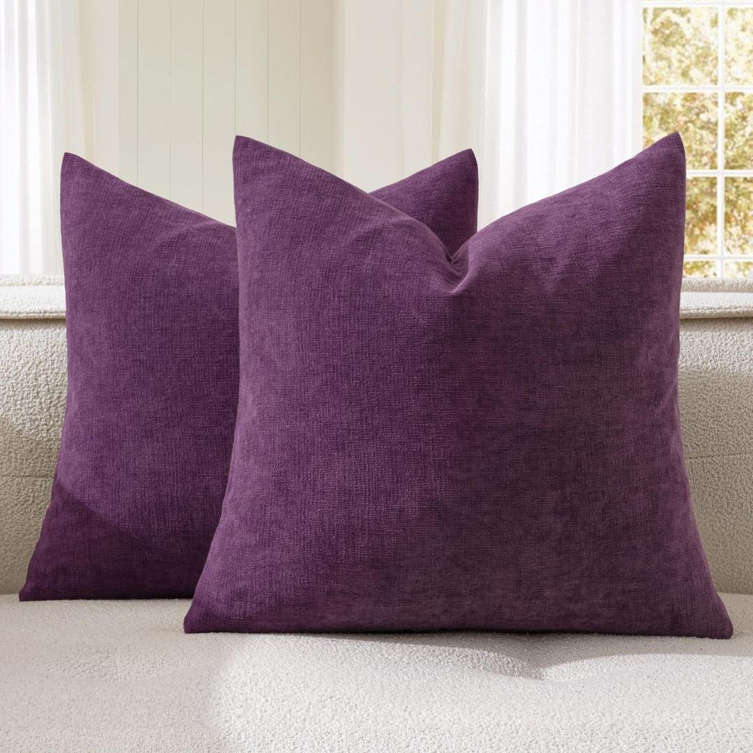 MIULEE Plum Purple Couch Pillow Covers 18x18 Inch, Set of 2 Soft Chenille Decorative Square Throw Pillow Covers Farmhouse for Sofa Living Room Bed
