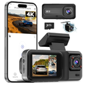 3 Channel 4K Dash Cam with 5GHz WiFi & APP Control, 4K+1080P+1440P Dash Cam Front and Rear Inside with 64GB Card, Dash Camera for Cars with Night Vision, Loop Recording, 24H Parking Mode, G-Sensor