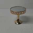 8 Inches 20 cm Gold Round Mirror Cake Stand Cupcake Stands Metal Pedestal Holder with Crystals, Party Dessert Cheese Display Plate for Wedding Party Birthday Baby Shower Celebration Home Decor