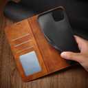 EYZUTAK Premium PU Leather Flip Folio Case for iPhone 15 Plus, Magnetic Closure Protective Case Kickstand Function Card Cash Slots Shockproof Durable Wallet Cover Soft TPU Inner Phone Case - Brown