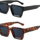 OZPYKAE Thick Square Sunglasses,Men Women Retro Chunky Rectangle Shades UV400 Protection Glasses