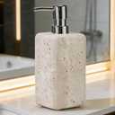 Travertine Stone Soap Dispenser Natural Organic Bathroom Soap Pump with Metal Push Pump, Elegant Square Hand Lotion Jar, Premium Heavy Duty Pump Bottle Lotion Jar for Kitchen/Laundry Room(Ivory White)