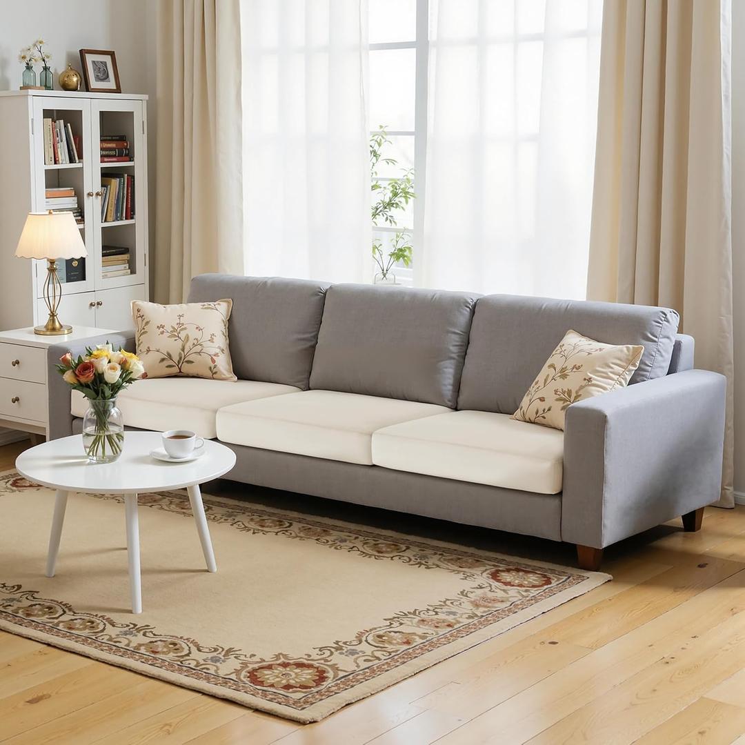 Hokway Velvet Couch Cushion Covers Water Resistant Seat Covers Stretch Sofa Cushion Protector(3 Cushion XL-Sofa, Ivory)