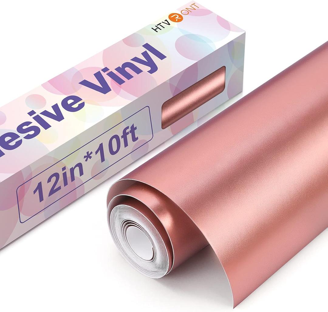 HTVRONT Rose Gold Matte Metallic Permanent Vinyl - 12" x 10FT Matte Rose Gold Permanent Adhesive Vinyl Roll Compatible with Cricut Cutting Machine - Easy to Weed & Transfer