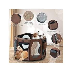 Nasonet Dog Playpen 29" Portable Pet Play Pens for Small Dog/Cat/Rabbit/Chicks, Foldable Exercise Kennel Tent Crate Indoor/Outdoor Travel Camping, Removable Top/Bottom (Brown, Small (29"x29"x15"), 8)