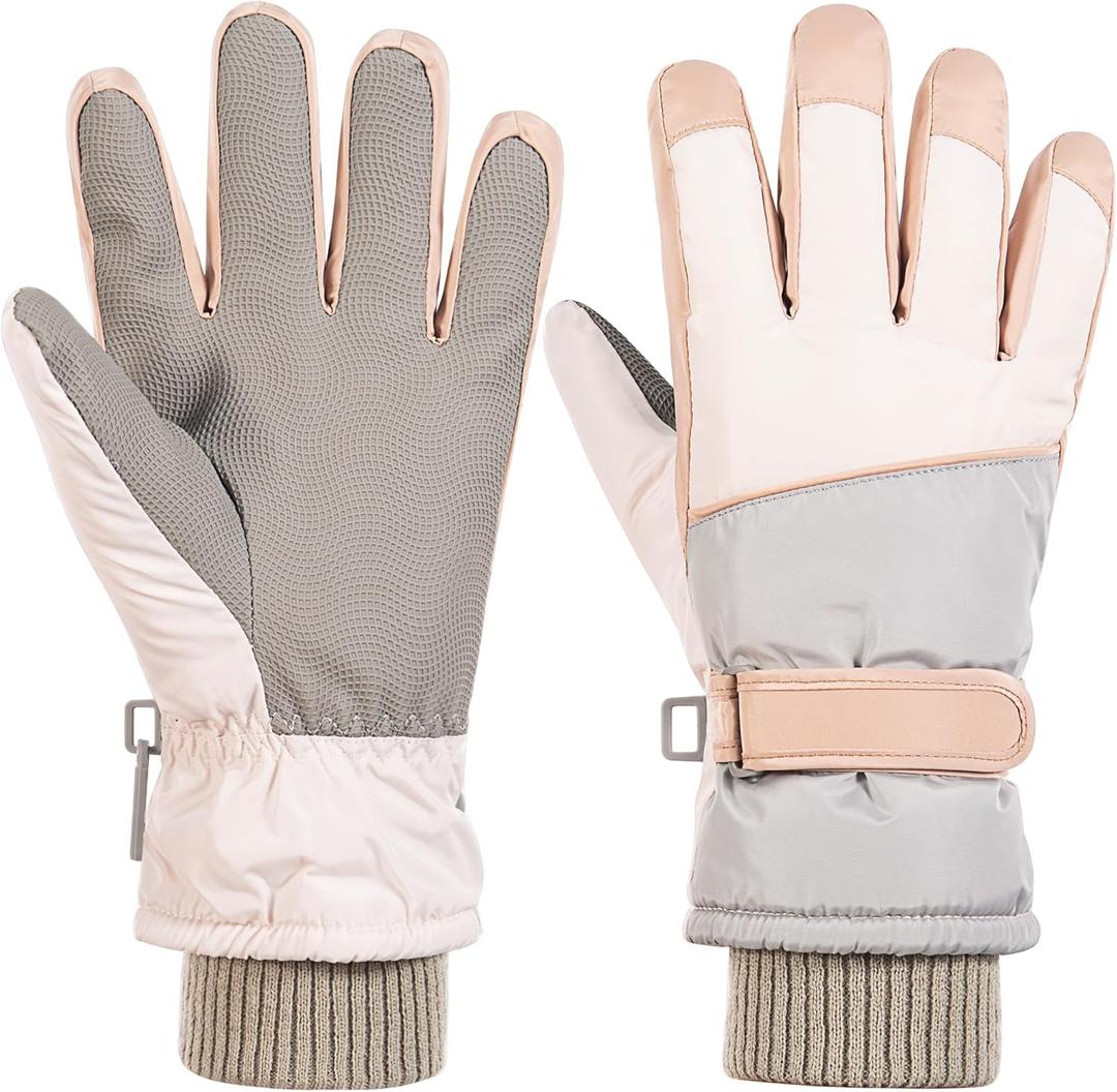 Women Ski Gloves Touch Screen Windproof and Waterproof Gloves Winter Thermal Warm Snow Glove for Skiing Cycling Snowboard for Women Men (Small, Beige)
