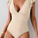 Aidonger Women's One Piece Ruffle Swimsuit Tummy Control Bathing Suit V Neck Shell Stitched Swim Suit Slimming Swimwear (Yellow, M)