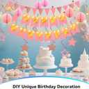 Birthday Decorations,Pink Happy Birthday Banner with Fairy lights,Pennant Banner,Honeycomb Balls and Star Hanging Swirls Streamer Happy Birthday Party Decorations for Women Men Boys Girls
