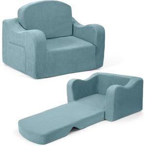 Comfy Toddler Chair for Kids, 2-in-1 Toddler Soft Plush Couch Fold Out, Convertible Kids Couch to Lounger, Baby Sofa for Boys and Girls, Blue