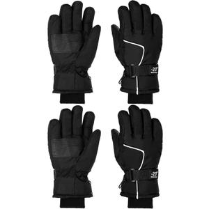 SATINIOR 2 Pairs Kids Waterproof Winter Snow Gloves Ski Gloves for Boy Girl Outdoor Warm Thickening Snowboar (3-6 Years, Black with Line)