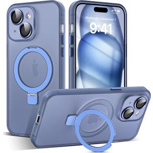 Designed for iPhone 14 Case with Magnetic Invisible Ring Stand [Military Drop&Full Camera Lens Protection][Compatible with Mag-Safe] Matte Translucent Slim Phone Cases for iPhone 14 6.1"Blue
