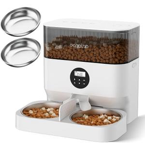 Espelho Automatic Cat Feeders for 2 Cats - 5L Timed Cat Food Dispenser with 2 Stainless Steel Bowls, 10s Meal Call Programmable Portion Control Pet Feeder with Desiccant Bag for Cats & Dogs