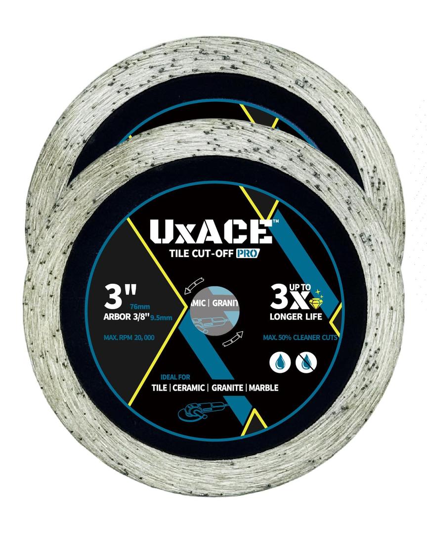 3 Inch Diamond Blade, 3/8 Inch Arbor, 3'' Super Thin Diamond Tile Blade for Angle Grinder & Tile Saw, General Purpose Diamond Cutting Wheel for Ceramic, Tile, Marble, Granite, Porcelain, 2 Pack