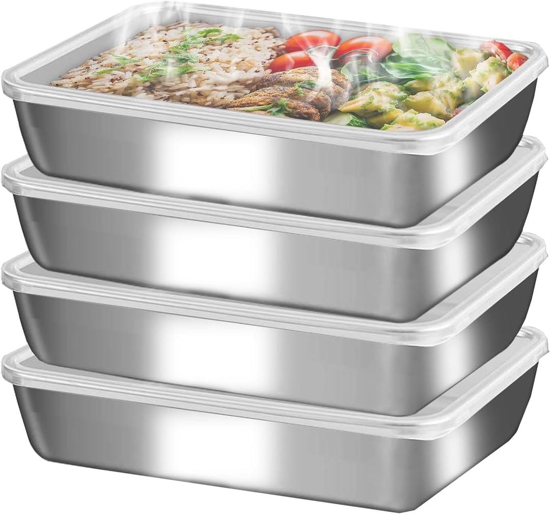 4PCS Stainless Steel Square Plate With Lid, Stainless Steel Baking Pans Cake Pan, Rectangle Food Storage Box, Container, Oven Kitchen (S,M,L)
