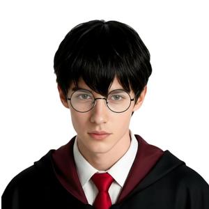 Men's Short Black Wig Halloween Character Costume Wig (Black/Medium)