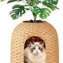 Cat Litter Box Hidden Planter Enclosure, Handwoven PE Rattan Cat Bed Cave House, Wicker Cats Toilet Furniture for Indoor Corner Living Room Bedroom Balcony