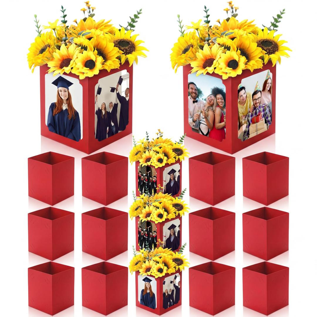 Spiareal 12 Pcs Graduation Box Centerpieces for Table 6/7 Inch Photo Display Congrats Grad Party Favor Gift College Picture Box Photo Props Frame for Graduation Table Decoration(Red)