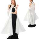 DAZCOS Chiffon Shawls Cape for Women Tulle Cloak for Evening Glamour Dresses Wedding Collared Halter Capelet for Christmas (White-1)