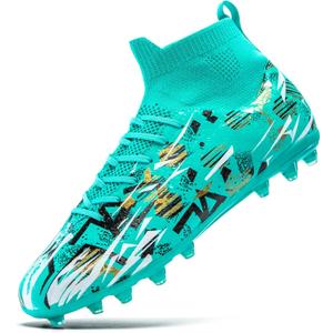 Unisex Kids Soccer Cleats High-Top Soccer Shoes for Outdoor Training Matches Football Boots for Boys and Girls (Green), Size 3 Little Kid