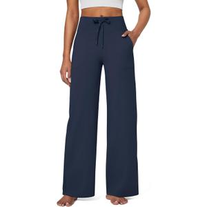 G4Free EverGoing Wide Leg Pants for Women Yoga Pants High Waist Sweatpants with Pockets Stretch Lounge Pants Comfy Workout (X-Small Tall, Dark Navy)