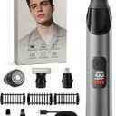 Body Hair Trimmer for Men & Beard Trimmer, All-in-One Grooming Kit with Perforated Dual-Sided Blade, Magnetic Detachable Heads, IPX7 Waterproof Wet and Dry Shaver, LED Display, Misty Gray