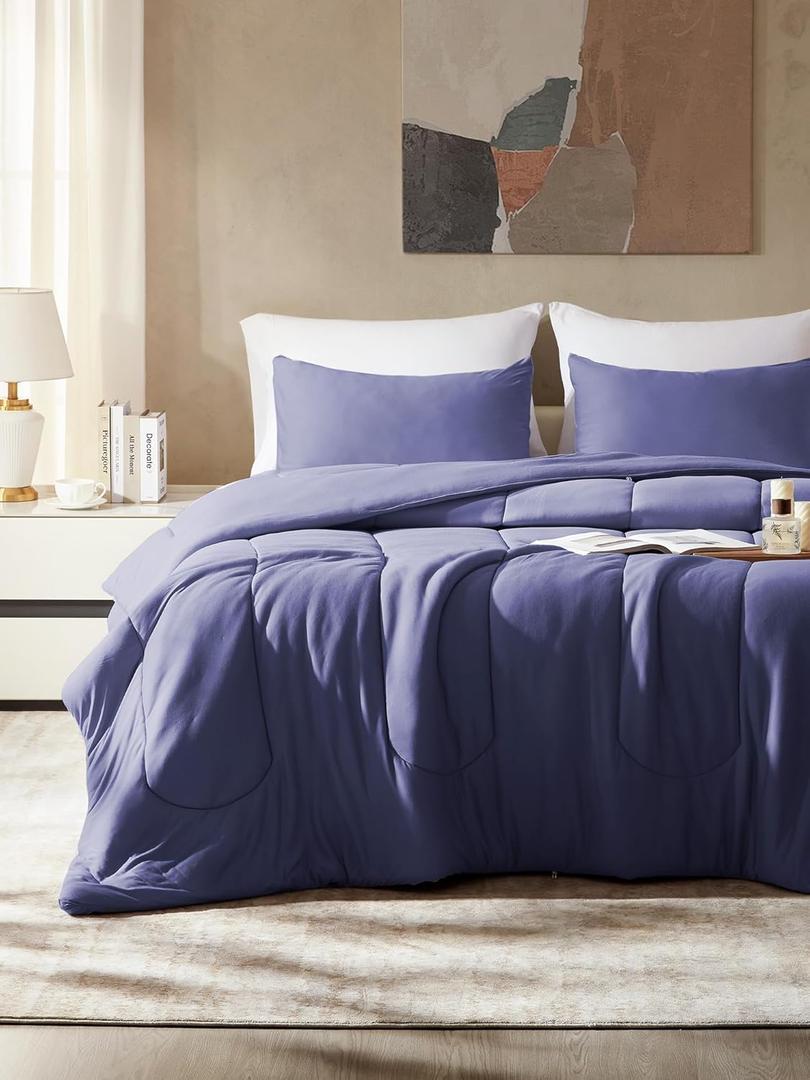 SLEEP ZONE 3 Pieces Jersey Knit Bedding Sets with 1 Comforter (82"x86") and 2 Pillow Shams (20"x26"), Soft and Breathable Comforter Set for Men and Women (Navy, Full)