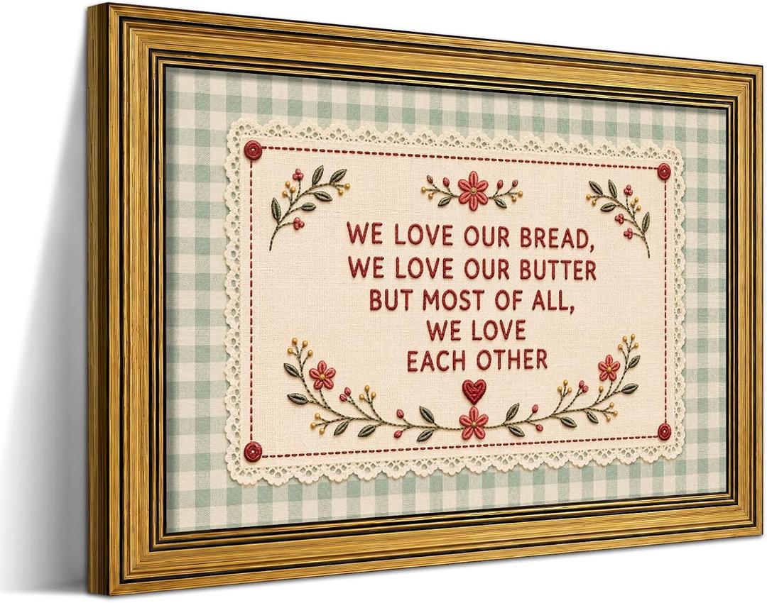 Gold Framed Vintage Kitchen Wall Art, Motivational Quote Artwork 16x24 Inch