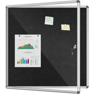 38"x38" Enclosed Bulletin Board, Lockable Weather-Resistant Aluminum Cork Noticeboard for School & Office, Silver Frame w/Black Flet