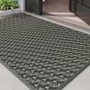 DEXI Front Door Mat Outside Entrance Rubber 32x48, Welcome Floor Doormat Heavy Duty Non Slip, Dirt Trapper Waterproof Exterior Entry Mats All Weather for Patio Entryway Drainage, Grey