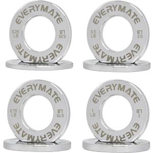 EVERYMATE Fractional Micro Weight Plates Set of 8 Weight Plate Pair of 0.25LB 0.5LB 0.75LB 1 LB for Olympic Barbells for Strength Training Micro Plates Weight Plate (Chrome)