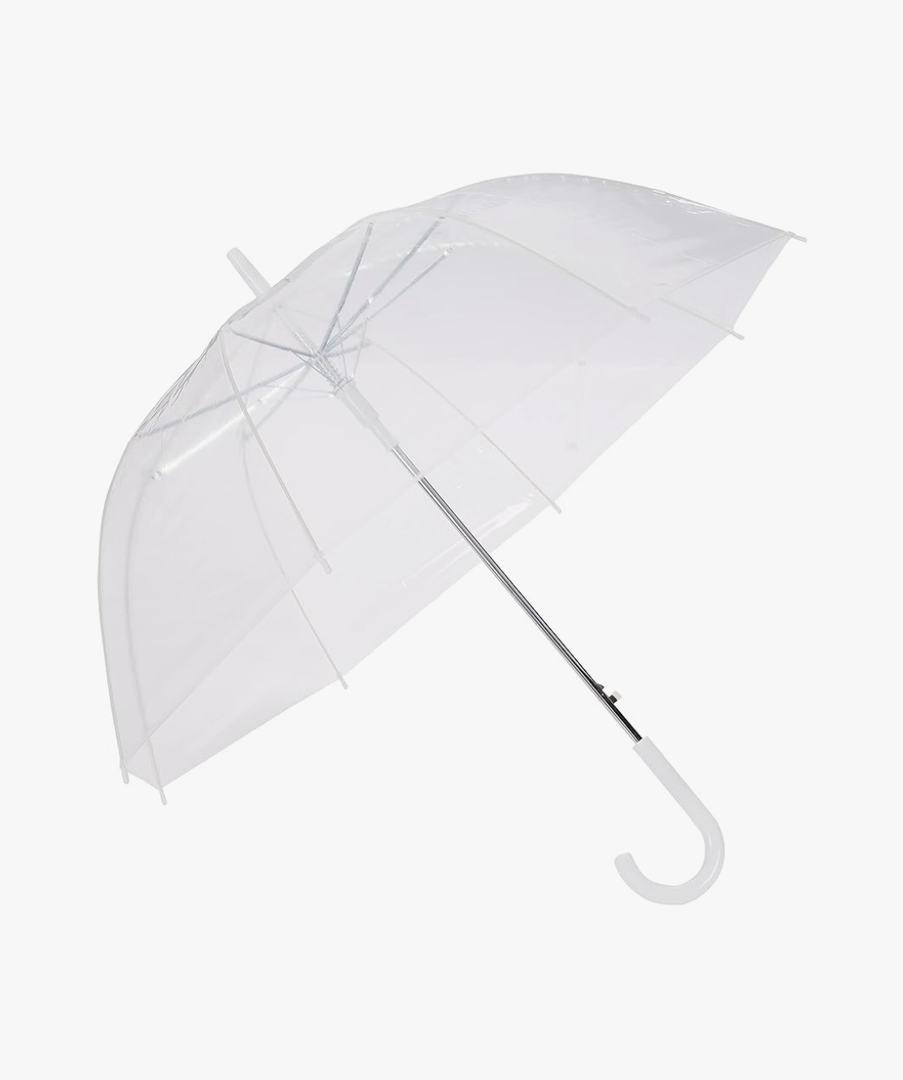 Amazon Basics Clear Umbrella for Rain, Round Bubble Umbrella for Wedding, With Wide Coverage (35" Canopy Diameter), Auto Open, Strong Fiberglass Frame, Steel Shaft, Spoke Protectors for Safety