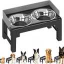 PAKEWAY Elevated Dog Bowls, Spill Proof, Tiltable Dog Feeder with 2 Stainless Steel Bowls, 6 Height Adjustable Raised Bowl