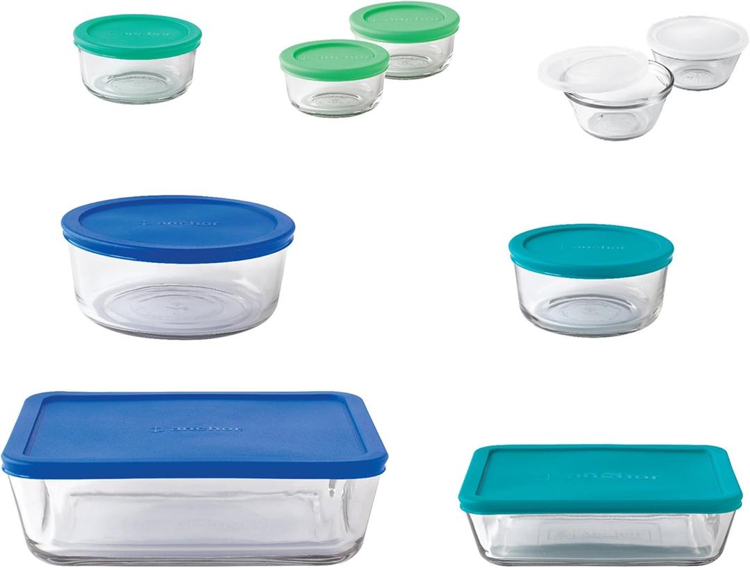 Anchor Hocking Glass Food Storage Containers with SnugFit Lids (20-piece, mixed sizes, glass tempered tough for oven, microwave, fridge, and freezer)