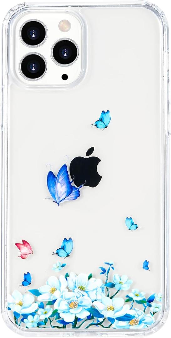 2 x for iPhone 12 Pro Max Case, [Military Grade Drop Tested] [Compatible with MagSafe] Slim Protective Cover, Clear Shockproof Case 12 Pro Max Phone Case 6.7", Clear Butter-Fly